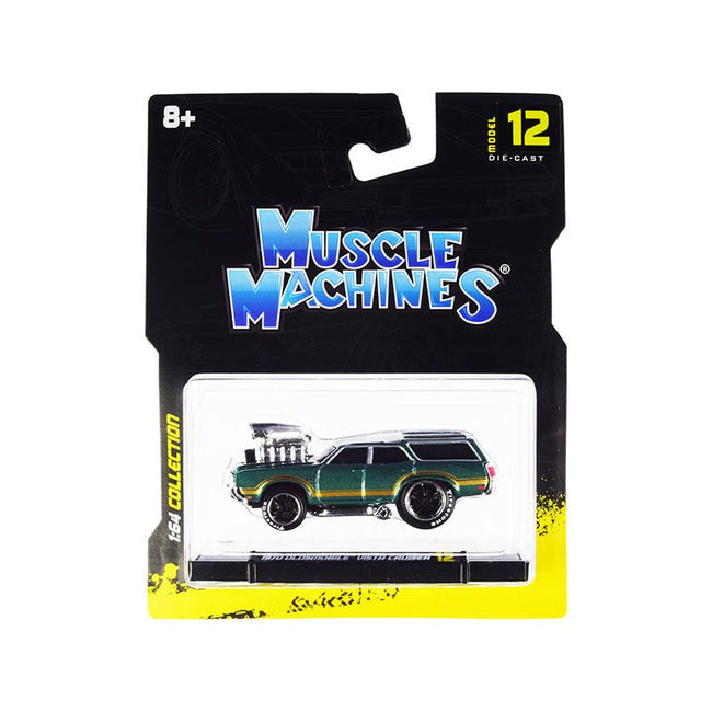 1970 Oldsmobile Vista Cruiser 442 Green Metallic with Gold Stripes 1/64 Diecast Model Car by Muscle Machines - Muscle Machines - ModelCars.com