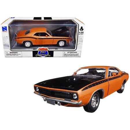 1970 Plymouth Cuda Orange with Black Hood and Stripes 1/25 Diecast Model Car by New Ray - New Ray - ModelCars.com