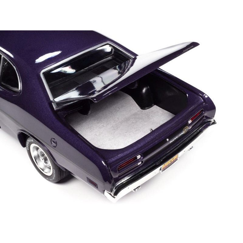 1970 Plymouth Duster 340 Violet Metallic with Black Stripes "Mecum Auctions" "American Muscle" Series 1/18 Diecast Model Car by Auto World - Autoworld - ModelCars.com