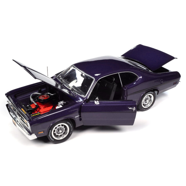 1970 Plymouth Duster 340 Violet Metallic with Black Stripes "Mecum Auctions" "American Muscle" Series 1/18 Diecast Model Car by Auto World - Autoworld - ModelCars.com
