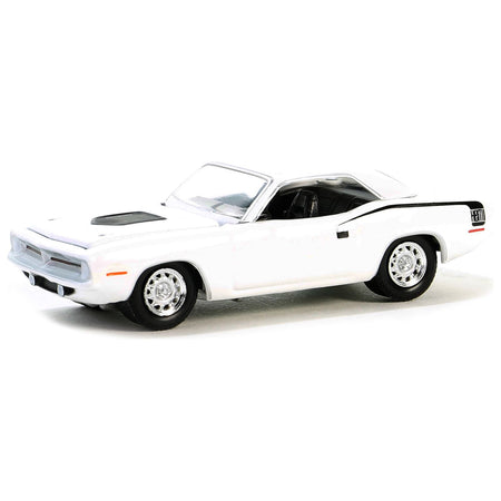 1970 Plymouth Hemi Barracuda Alpine White with Black Stripes "GreenLight Muscle" Series 28 1/64 Diecast Model Car by Greenlight - Greenlight - ModelCars.com