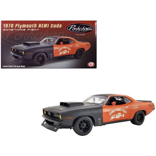 1970 Plymouth HEMI Barracuda Orange and Matt Black "Pork Chop's Something Fishy" Limited Edition to 450 pieces Worldwide 1/18 Diecast Model Car by ACME - Acme - ModelCars.com