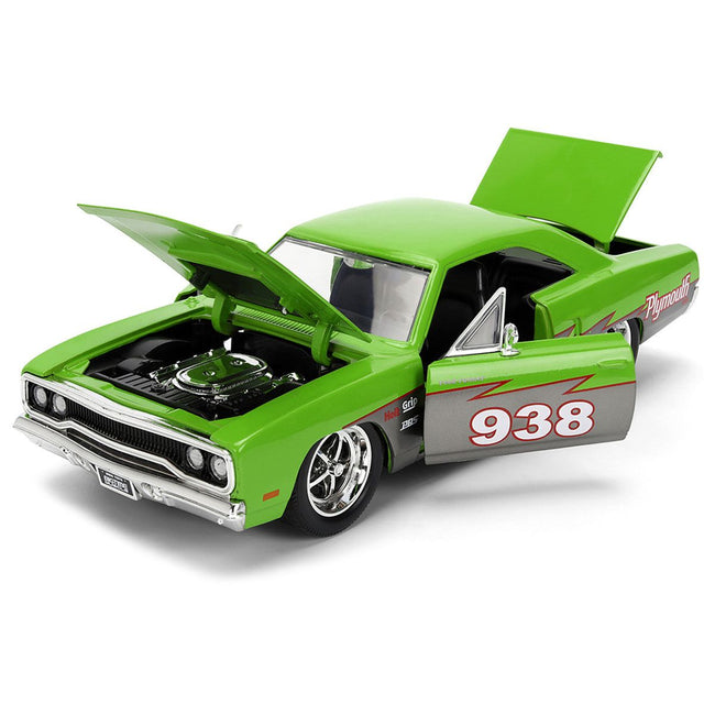 1970 Plymouth Road Runner #938 Green and Gray Metallic "Bigtime Muscle" Series 1/24 Diecast Model Car by Jada-Jada-ModelCars.com