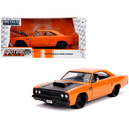 1970 Plymouth Road Runner Orange with Black Hood "Bigtime Muscle" 1/24 Diecast Model Car by Jada-Jada-ModelCars.com