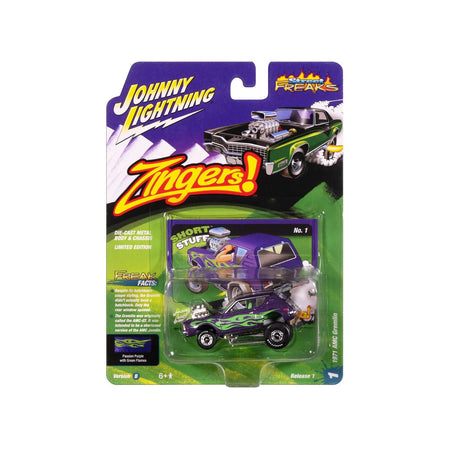 1971 AMC Gremlin Passion Purple Metallic with Green Flames and Interior "Zingers!" Series 1/64 Diecast Model Car by Johnny Lightning-Johnny Lightning-ModelCars.com