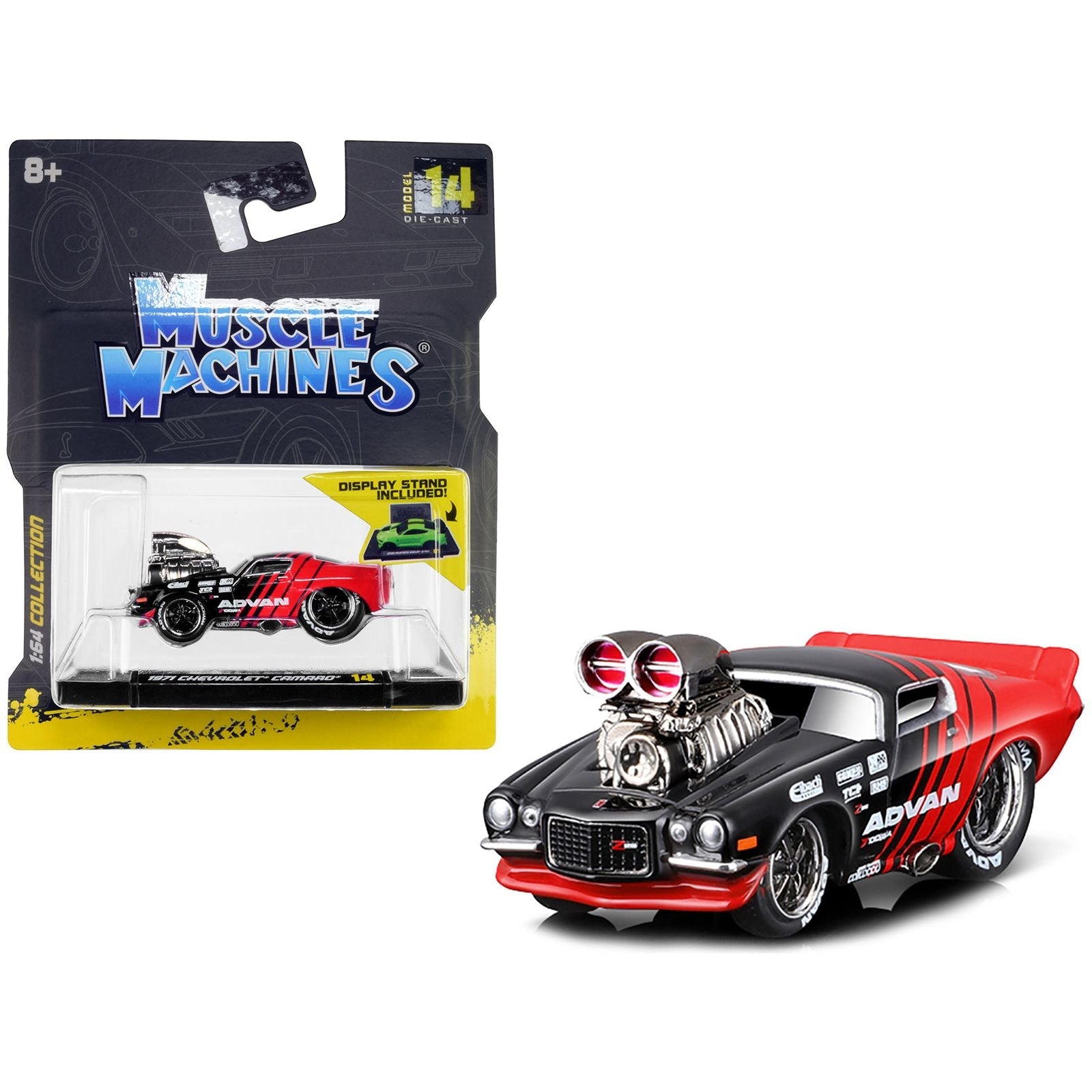 1971 Chevrolet Camaro Red and Black "Advan" 1/64 Diecast Model Car by Muscle Machines - Muscle Machines - ModelCars.com