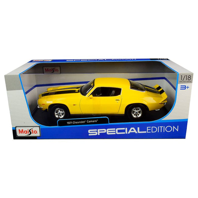 1971 Chevrolet Camaro Yellow with Black Stripes 1/18 Diecast Model Car by Maisto - Maisto - ModelCars.com