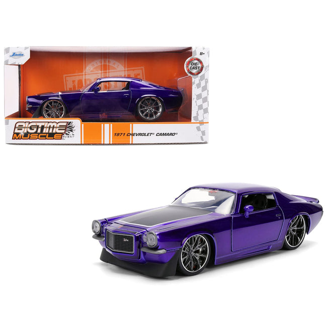 1971 Chevrolet Camaro Z/28 Purple Metallic with Black Hood "Bigtime Muscle" Series 1/24 Diecast Model Car by Jada-Jada-ModelCars.com