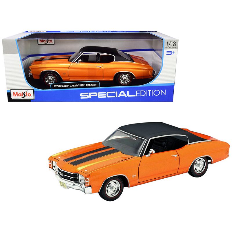 1971 Chevrolet Chevelle SS 454 Sport Orange Metallic with Black Top and Black Stripes 1/18 Diecast Model Car by Maisto - Maisto - ModelCars.com