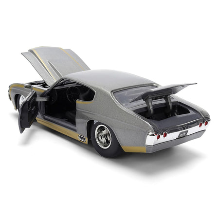 1971 Chevrolet Chevelle SS "Hurst" Gray Metallic with Gold Stripes "Bigtime Muscle" Series 1/24 Diecast Model Car by Jada-Jada-ModelCars.com