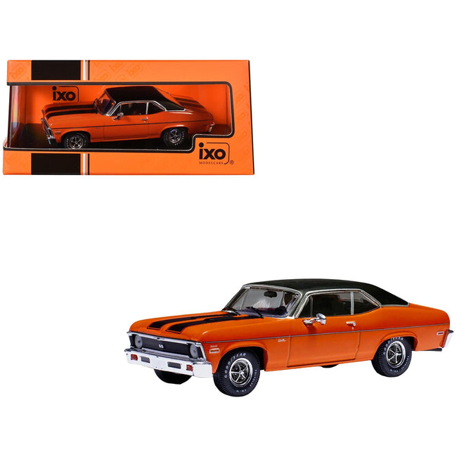 1971 Chevrolet Nova SS Orange with Black Stripes and Black Vinyl Top 1/43 Diecast Model by IXO Models-IXO-ModelCars.com