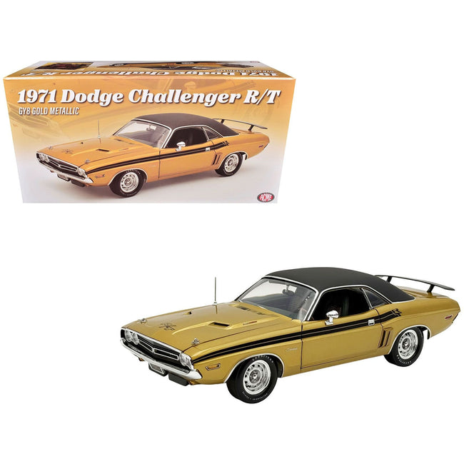 1971 Dodge Challenger R/T GY8 Gold Metallic with Black Stripes and Black Vinyl Top Limited Edition to 360 pieces Worldwide 1/18 Diecast Model Car by ACME-Acme-ModelCars.com