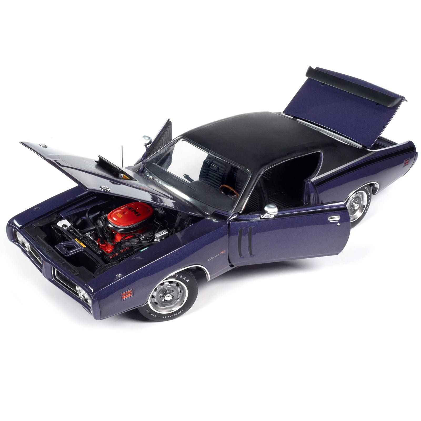 1971 Dodge Charger R/T Plum Crazy Purple Metallic with Black Vinyl Top "Muscle Car & Corvette Nationals" (MCACN) "American Muscle" Series 1/18 Diecast Model Car by Auto World - Autoworld - ModelCars.com