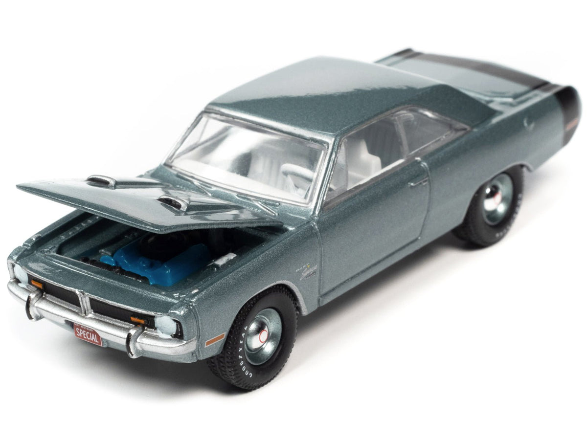 1971 Dodge Dart Swinger 340 Special Light Gunmetal Gray Metallic with Black Tail Stripe "Vintage Muscle" Limited Edition 1/64 Diecast Model Car by Auto World-Autoworld-ModelCars.com