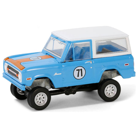 1971 Ford Bronco Custom 71 Blue with Orange Stripe and White Top (Las Vegas 2023) Barrett Jackson "Scottsdale Edition" Series 14 1/64 Diecast Model Car by Greenlight - Greenlight - ModelCars.com