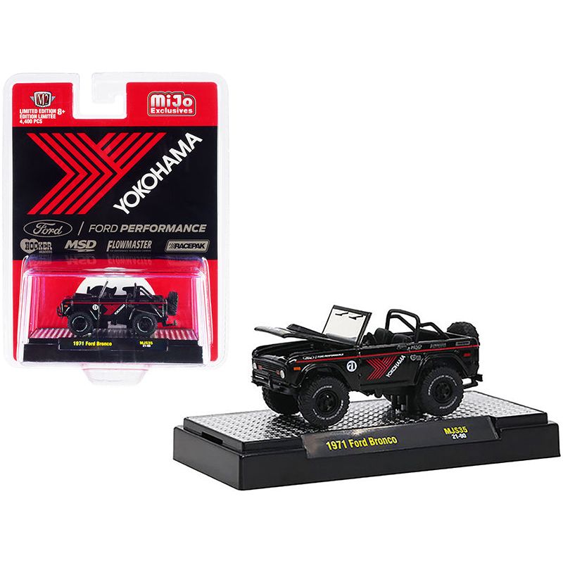 1971 Ford Bronco Off-Road 71 Black "Yokohama Racing" Limited Edition to 4400 pieces Worldwide 1/64 Diecast Model Car by M2 Machines-M2-ModelCars.com