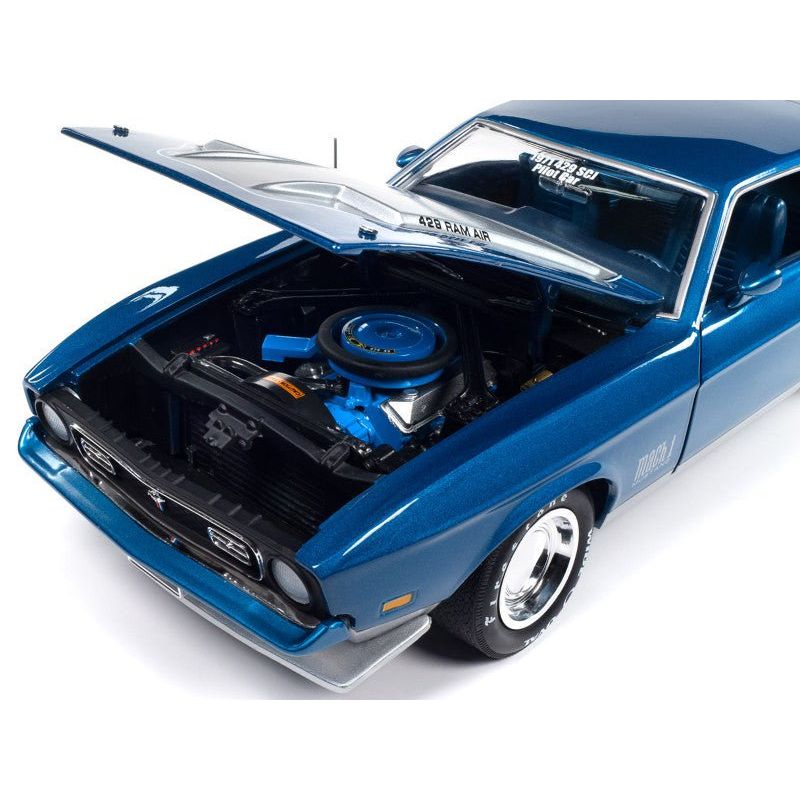 1971 Ford Mustang Mach 1 Blue Metallic with Silver Hood "Muscle Car & Corvette Nationals" (MCACN) "American Muscle" Series 1/18 Diecast Model Car by Auto World - Autoworld - ModelCars.com