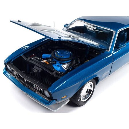 1971 Ford Mustang Mach 1 Blue Metallic with Silver Hood "Muscle Car & Corvette Nationals" (MCACN) "American Muscle" Series 1/18 Diecast Model Car by Auto World - Autoworld - ModelCars.com