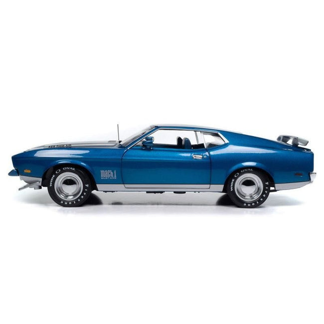 1971 Ford Mustang Mach 1 Blue Metallic with Silver Hood "Muscle Car & Corvette Nationals" (MCACN) "American Muscle" Series 1/18 Diecast Model Car by Auto World-Autoworld-ModelCars.com