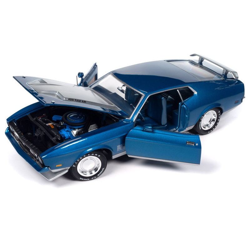 1971 Ford Mustang Mach 1 Blue Metallic with Silver Hood "Muscle Car & Corvette Nationals" (MCACN) "American Muscle" Series 1/18 Diecast Model Car by Auto World - Autoworld - ModelCars.com