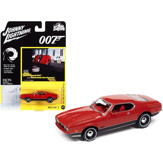 1971 Ford Mustang Mach 1 Bright Red with Black Bottom (James Bond 007) "Diamonds Are Forever" (1971) Movie "Pop Culture" Series 1/64 Diecast Model Car by Johnny Lightning - Johnny Lightning - ModelCars.com