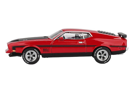 1971 Ford Mustang Mach 1 Race Red with Black Hood and Stripes Limited Edition 1/64 Diecast Model Car by Mini GT-Mini GT-ModelCars.com