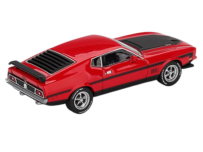 1971 Ford Mustang Mach 1 Race Red with Black Hood and Stripes Limited Edition 1/64 Diecast Model Car by Mini GT-Mini GT-ModelCars.com