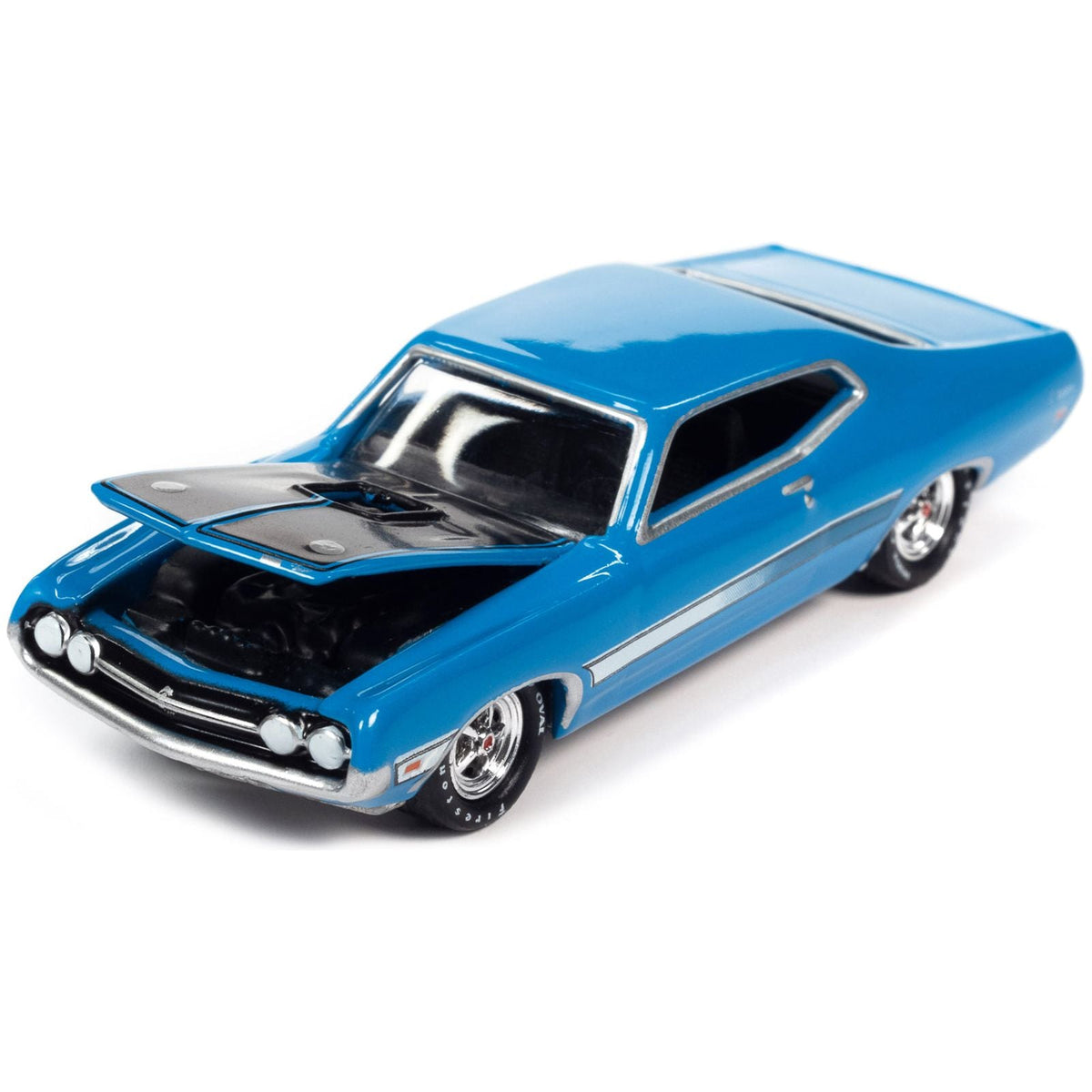 1971 Ford Torino Cobra Grabber Blue with Stripes "MCACN (Muscle Car and Corvette Nationals)" Limited Edition to 4188 pieces Worldwide "Muscle Cars USA" Series 1/64 Diecast Model Car by Johnny Lightning-Johnny Lightning-ModelCars.com