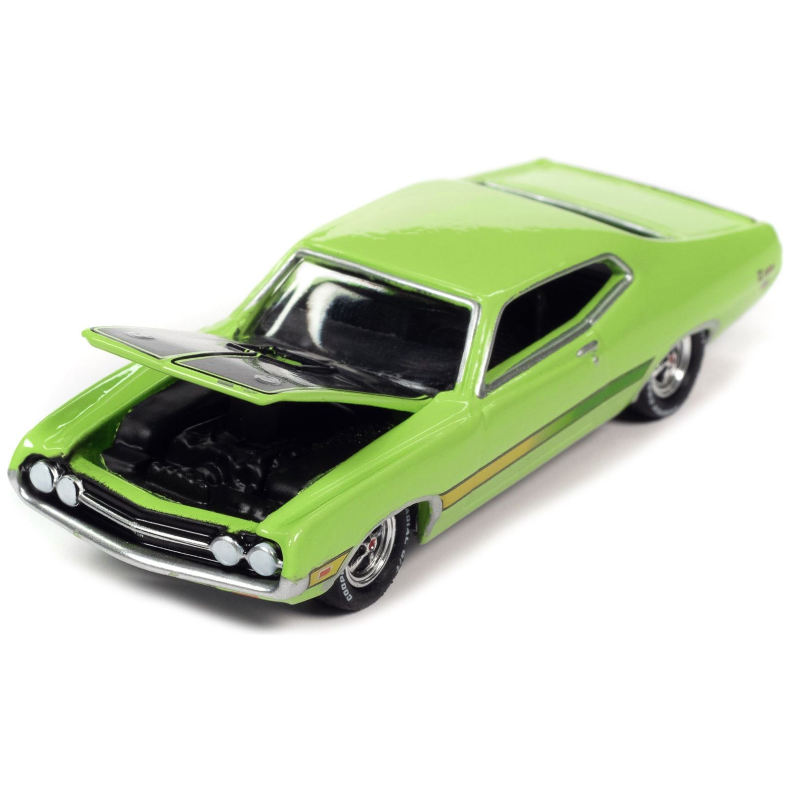 1971 Ford Torino Cobra Grabber Lime Green with Stripes "MCACN (Muscle Car and Corvette Nationals)" Limited Edition to 4140 pieces Worldwide "Muscle Cars USA" Series 1/64 Diecast Model Car by Johnny Lightning - Johnny Lightning - ModelCars.com