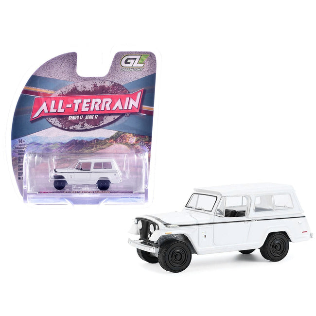 1971 Jeep Jeepster Commando White with Black Stripes "All Terrain" Series 17 1/64 Diecast Model Car by Greenlight-Greenlight-ModelCars.com