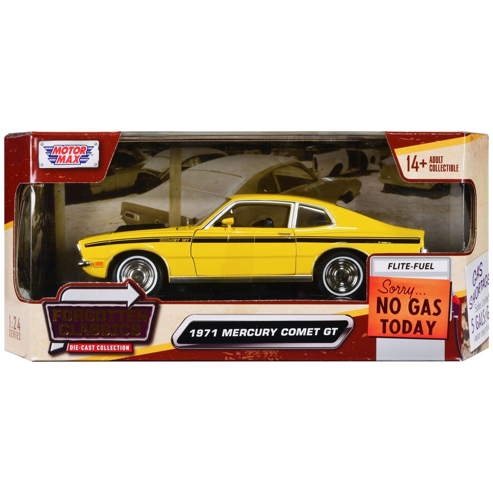 1971 Mercury Comet GT Yellow with Black Stripes "Forgotten Classics" Series 1/24 Diecast Model Car by Motormax - Motormax - ModelCars.com