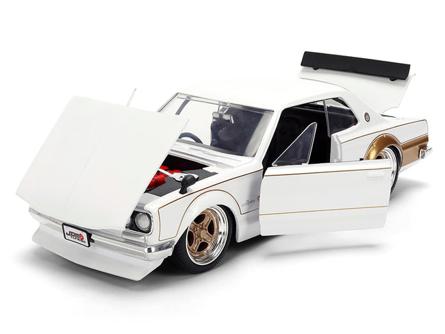 1971 Nissan Skyline 2000GT-R RHD (Right Hand Drive) White with Gold Graphics "JDM Tuners" Series 1/24 Diecast Model Car by Jada-Jada-ModelCars.com