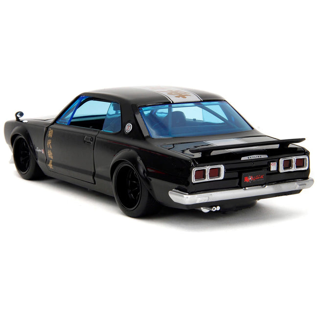 1971 Nissan Skyline GT - R RHD (Right Hand Drive) Black with Silver Stripe and Mikey Diecast Figure "Tokyo Revengers" (2021) TV Series "Anime Hollywood Rides" Series 1/24 Diecast Model Car by Jada - Jada - ModelCars.com