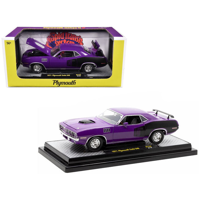 1971 Plymouth Barracuda 340 Purple with Black Limited Edition to 6650 pieces Worldwide 1/24 Diecast Model Car by M2 Machines-M2-ModelCars.com