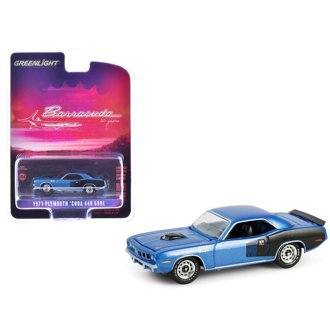 1971 Plymouth Barracuda 440 6bbl B5 Blue Metallic "Barracuda 60th Anniversary" "Anniversary Collection" Series 17 1/64 Diecast Model Car by Greenlight-Greenlight-ModelCars.com
