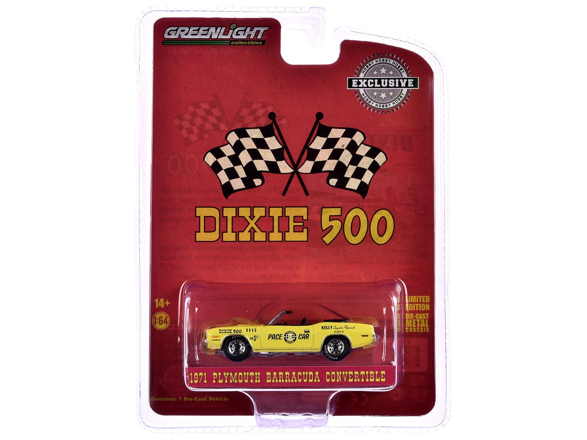 1971 Plymouth Barracuda Convertible "Dixie 500 Pace Car" Yellow "Hobby Exclusive" Series 1/64 Diecast Model Car by Greenlight-Greenlight-ModelCars.com