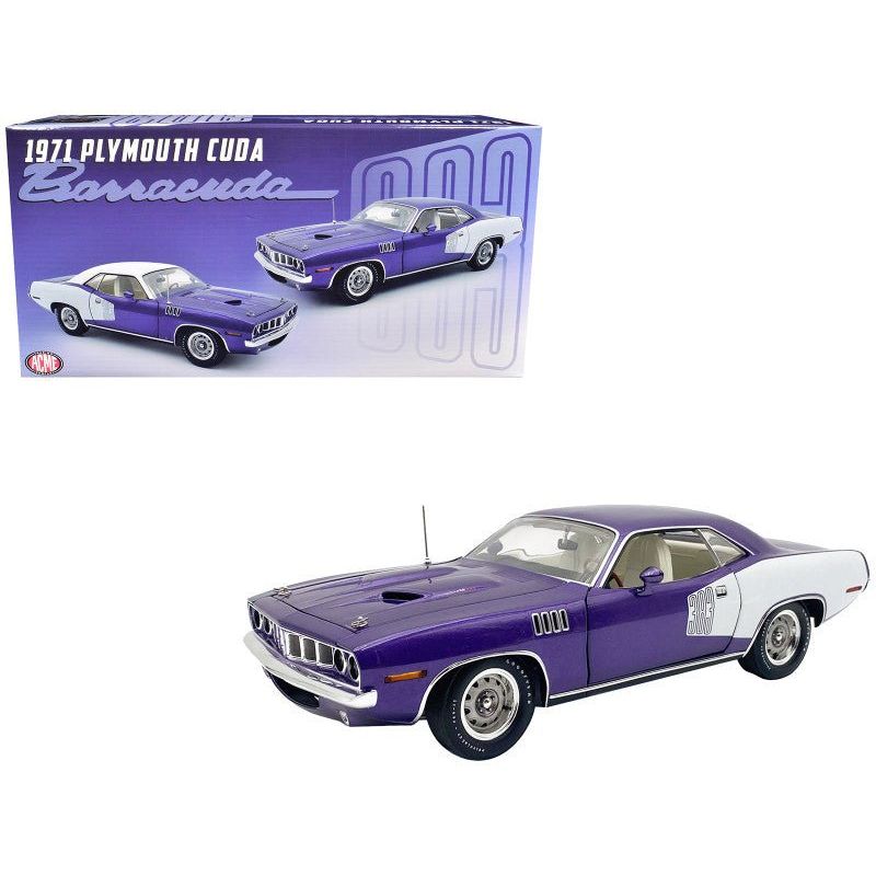 1971 Plymouth Barracuda Violet Metallic and White Limited Edition to 350 pieces Worldwide 1/18 Diecast Model Car by ACME-Acme-ModelCars.com