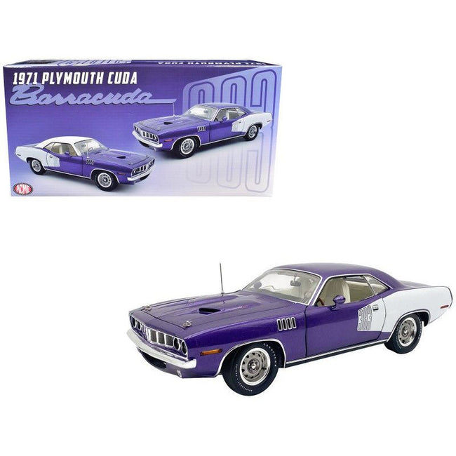 1971 Plymouth Barracuda Violet Metallic and White Limited Edition to 350 pieces Worldwide 1/18 Diecast Model Car by ACME-Acme-ModelCars.com