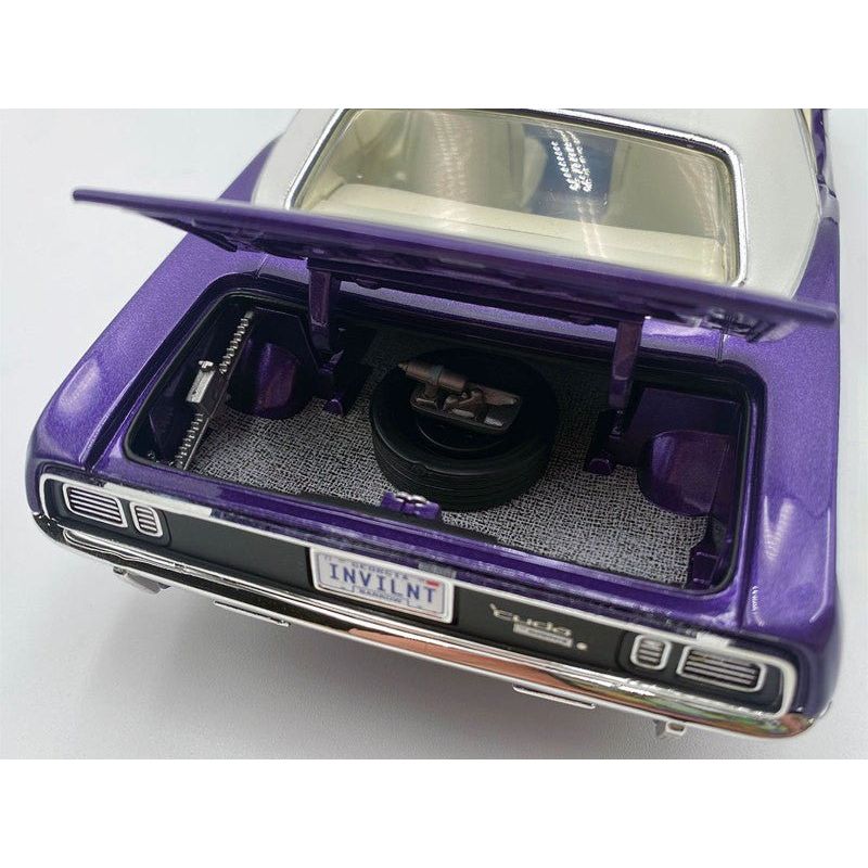 1971 Plymouth Barracuda Violet Metallic and White with White Vinyl Top Limited Edition to 300 pieces Worldwide 1/18 Diecast Model Car by ACME-Acme-ModelCars.com