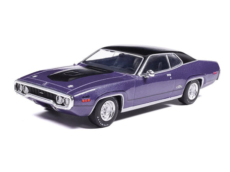 1971 Plymouth GTX Purple Metallic with Black Vinyl Top and Black Hood Stripe 1/43 Diecast Model Car by IXO Models-IXO-ModelCars.com