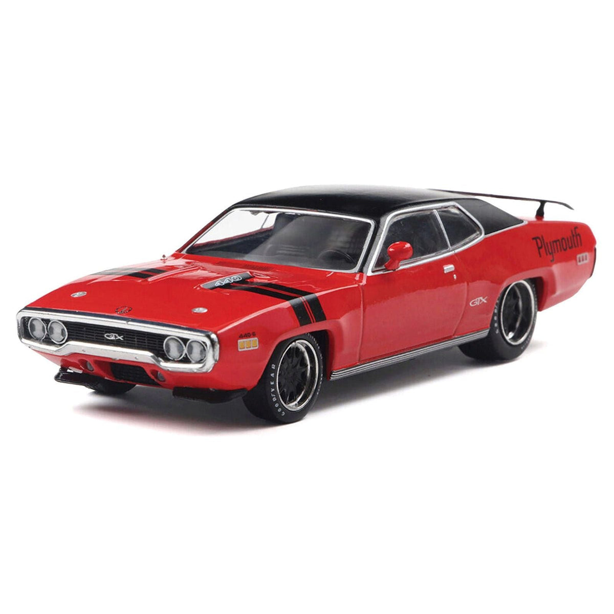 1971 Plymouth GTX Rally Red with Black Top and Stripes 1/43 Diecast Model by IXO Models-IXO-ModelCars.com