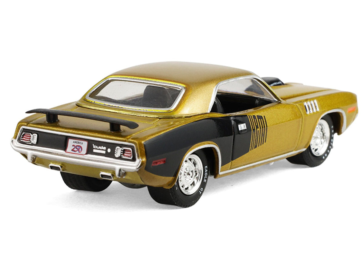 1971 Plymouth Hemi â€˜Cuda Gold Metallic with Black Accents "America 250 Edition" "Anniversary Collection" Series 18 1/64 Diecast Model Car by Greenlight-Greenlight-ModelCars.com