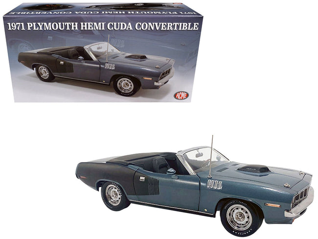 1971 Plymouth HEMI Cuda Convertible Winchester Gray with Black Soft Top Limited Edition to 354 pieces Worldwide 1/18 Diecast Model Car by ACME-Acme-ModelCars.com