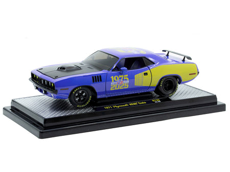 1971 Plymouth Hemi Cuda "VP Racing 50 Years" Blue with Yellow Sides Limited Edition to 8650 pieces Worldwide 1/24 Diecast Model Car by M2 Machines-M2-ModelCars.com