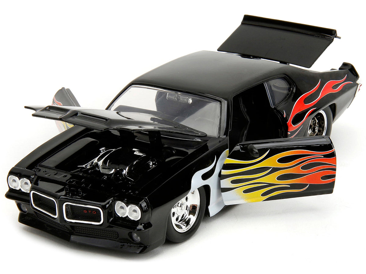 1971 Pontiac GTO Black with Flame Graphics "Bigtime Muscle" Series 1/24 Diecast Model Car by Jada-Jada-ModelCars.com