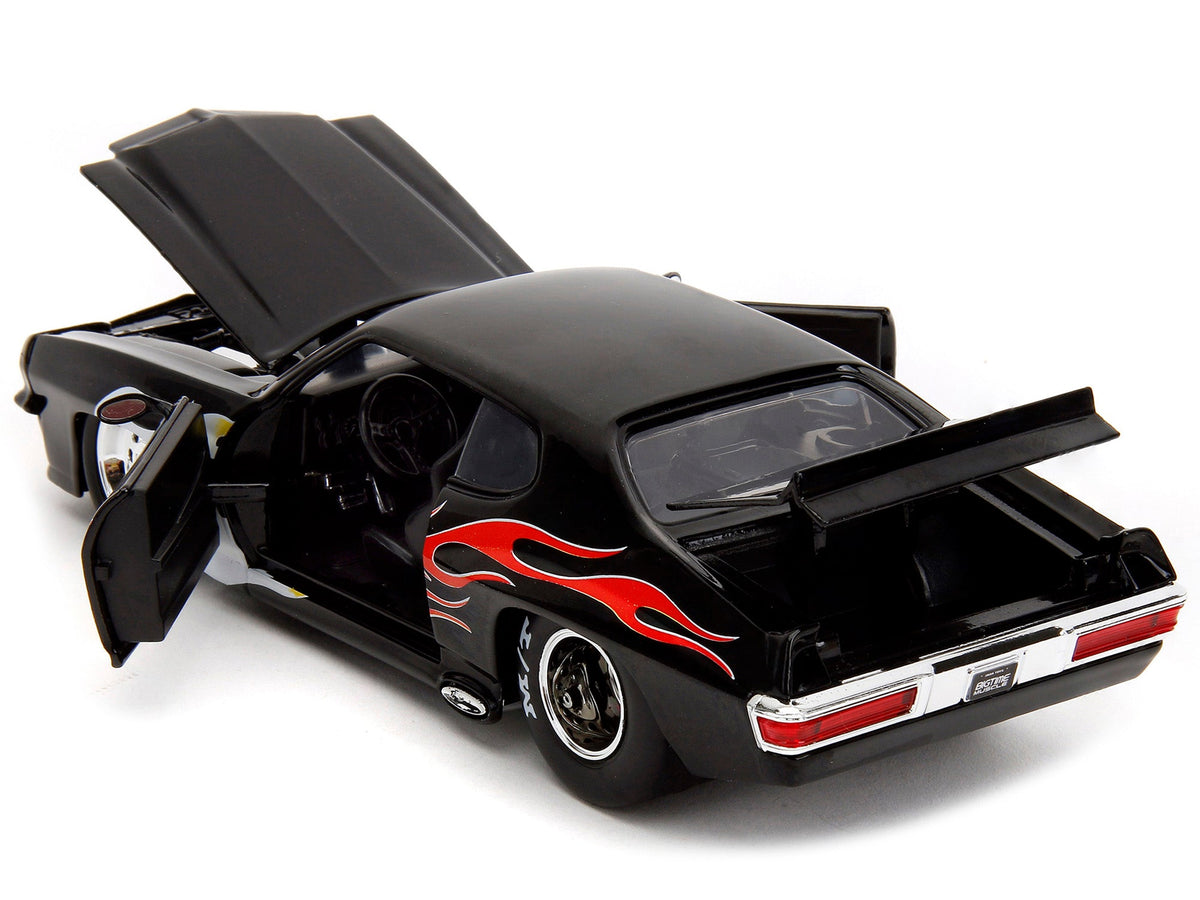 1971 Pontiac GTO Black with Flame Graphics "Bigtime Muscle" Series 1/24 Diecast Model Car by Jada-Jada-ModelCars.com