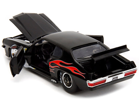 1971 Pontiac GTO Black with Flame Graphics "Bigtime Muscle" Series 1/24 Diecast Model Car by Jada-Jada-ModelCars.com