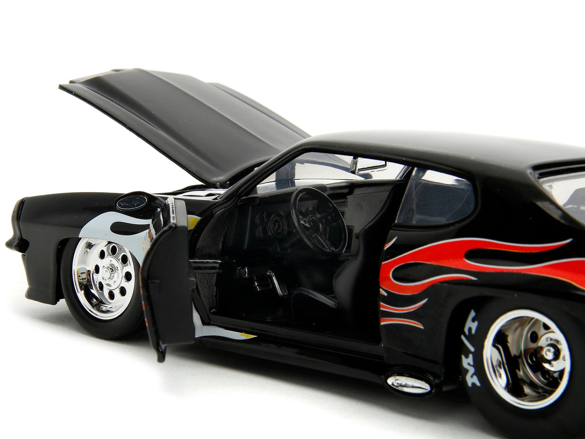 1971 Pontiac GTO Black with Flame Graphics "Bigtime Muscle" Series 1/24 Diecast Model Car by Jada-Jada-ModelCars.com