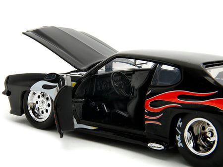 1971 Pontiac GTO Black with Flame Graphics "Bigtime Muscle" Series 1/24 Diecast Model Car by Jada-Jada-ModelCars.com