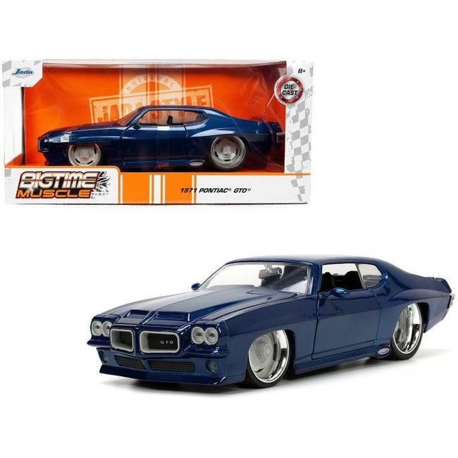 1971 Pontiac GTO Dark Blue Metallic "Bigtime Muscle" Series 1/24 Diecast Model Car by Jada-Jada-ModelCars.com